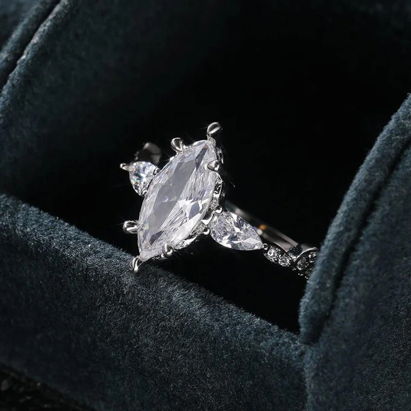 😍NEW 925 STERLING SILVER MARQUIS ROMANTIC TRENDY DIAMOND RING, K824 - Picture 4 of 9